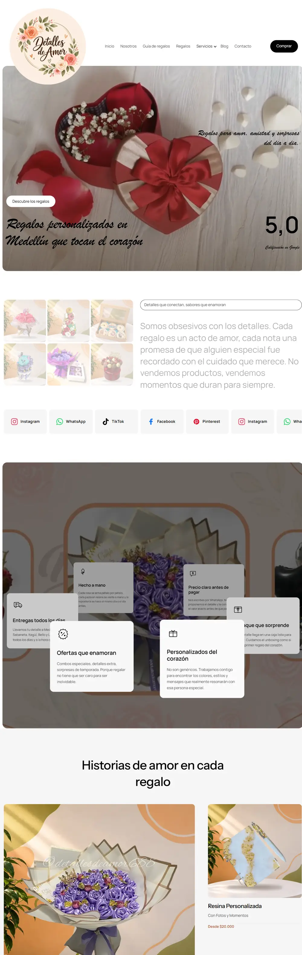 Página de inicio de Detalles de Amor: regalos personalizados en Medellín